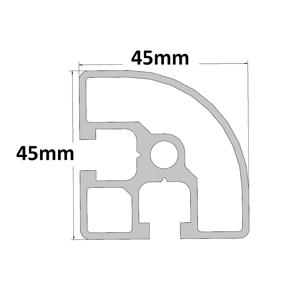 10-4545RC-0-12IN MODULAR SOLUTIONS EXTRUDED PROFILE<br>45MM X 45MM ROUND CORNER, CUT TO THE LENGTH OF 12 INCH